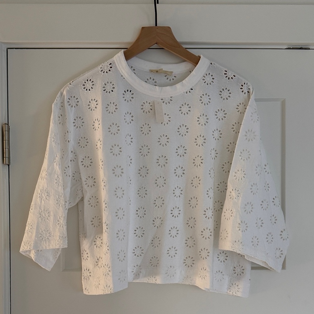 Madewell White Eyelet Crochet Boxy Top